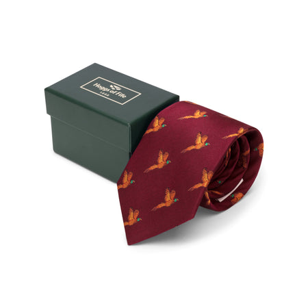 Hoggs of Fife 100% Silk Woven Tie Pheasants Gaveæske